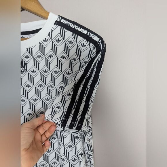 Adidas Originals Mono Print Tee Dress – Black & White, Stretchy, Size Small - Picture 6 of 10
